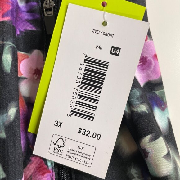 Vively Womens Skort 3X Black Floral Print With Zipper Pocket Stretch Material - Picture 6 of 10